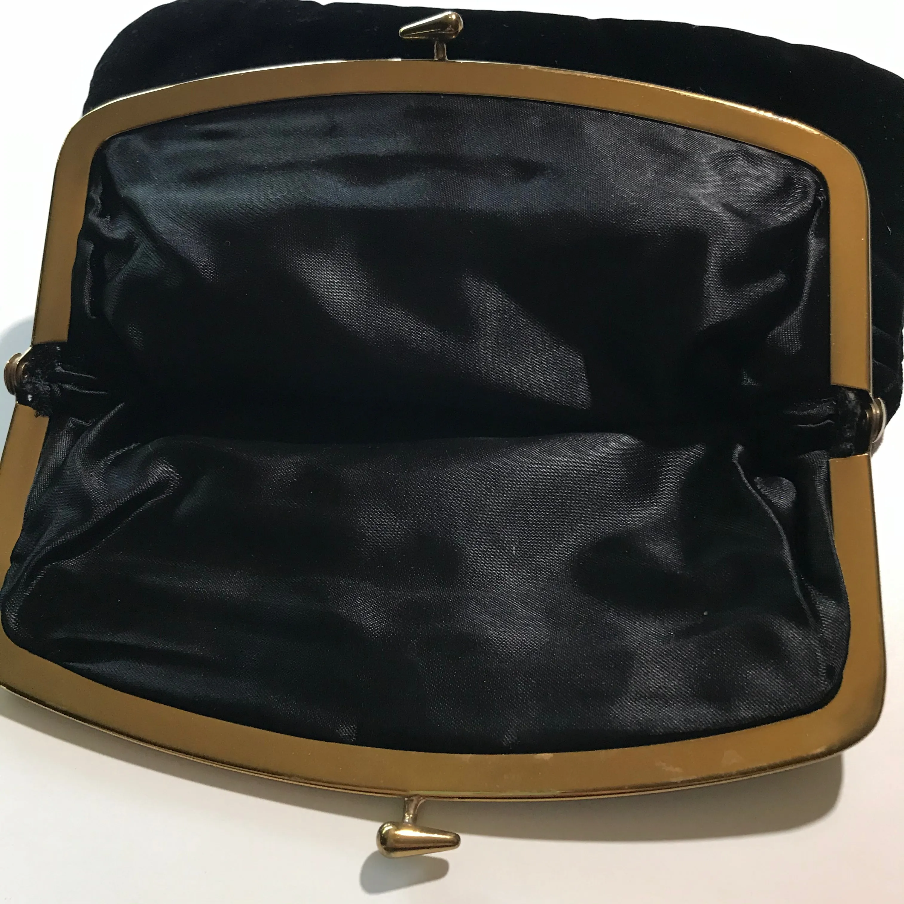 Black Velvet Gold Tone Framed Evening Handbag circa 1960s