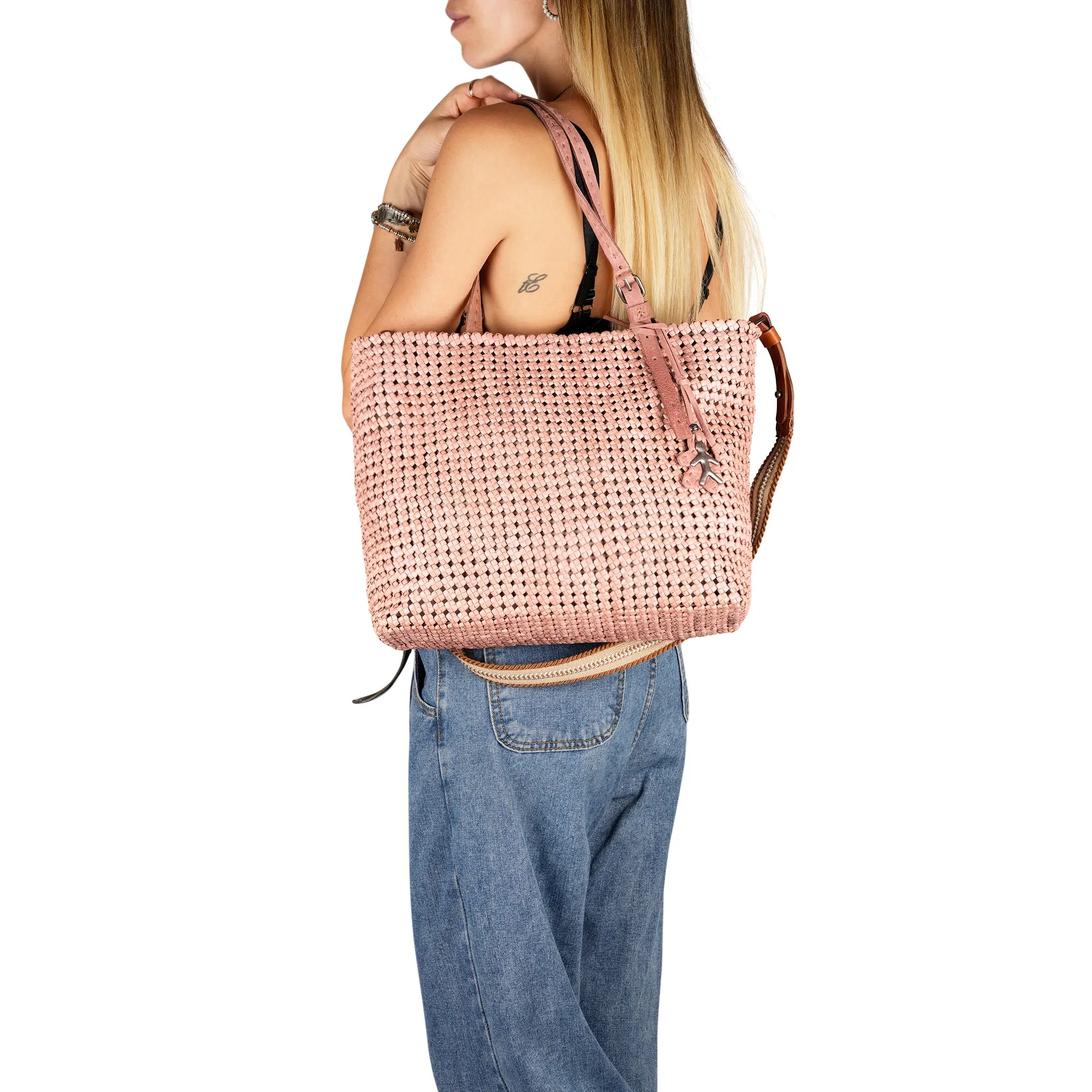 Minerva Shopping M Intreccio Crochet Pinkish Tan