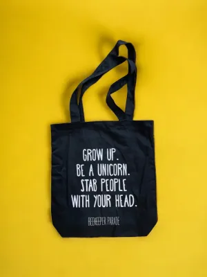 The "Grow up. Be a Unicorn 🦄" Quote Tote Large (Black Canvass)